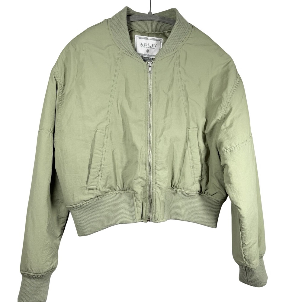 Ashley by 26 International Cropped Bomber Jacket Women Sz XL Green Y2K Coat EUC